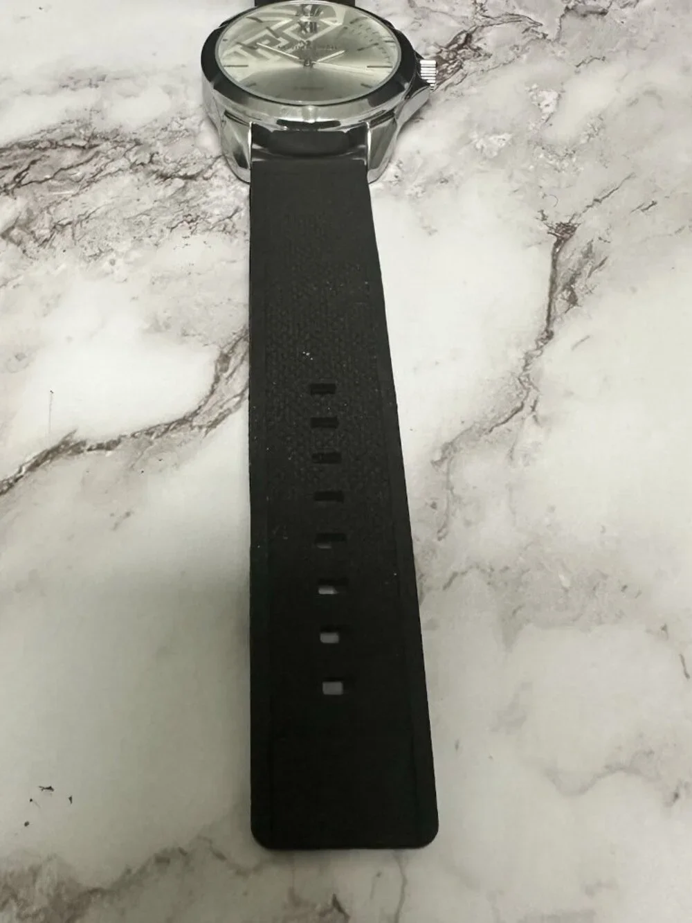 Montres Carlo Watch Men Silver Tone Black Silicone Band 50MM New Battery 10
